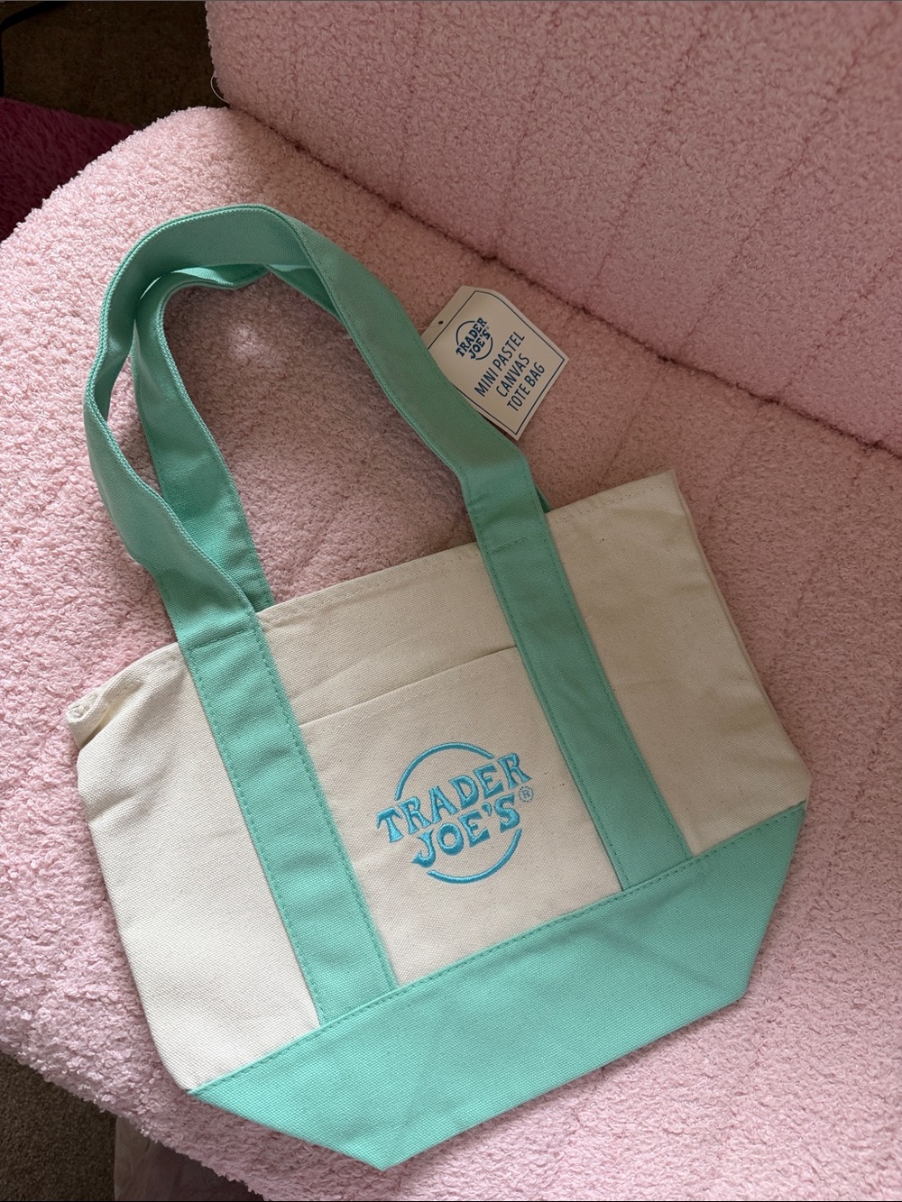Trader Joe’s Cream and Mint Canvas Tote Bag